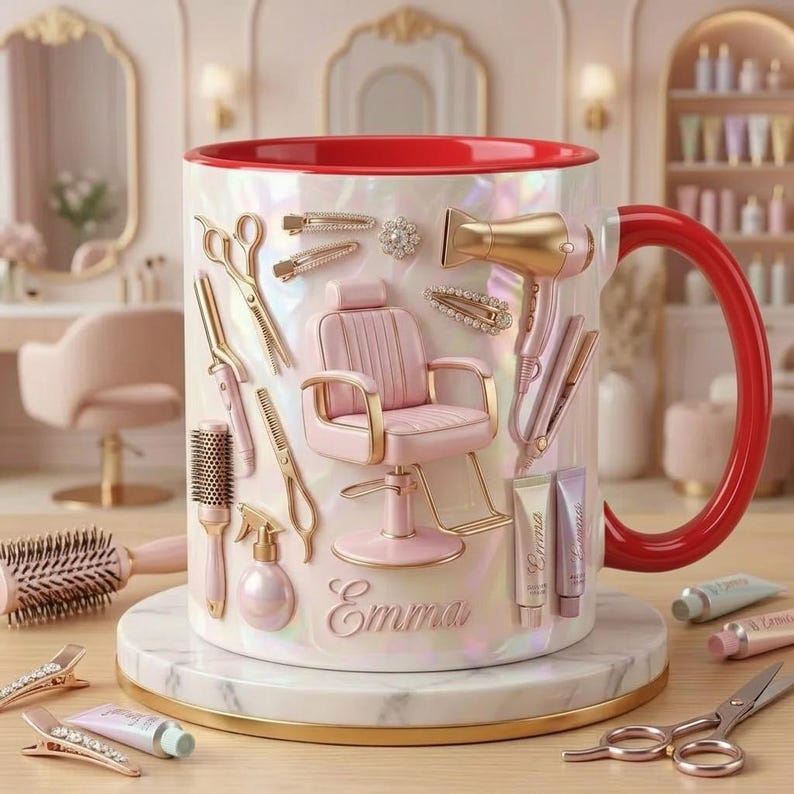 Personalized Hairstylist Faux 3D Effect Mug, Salon Decor, Hairdresser Gift
