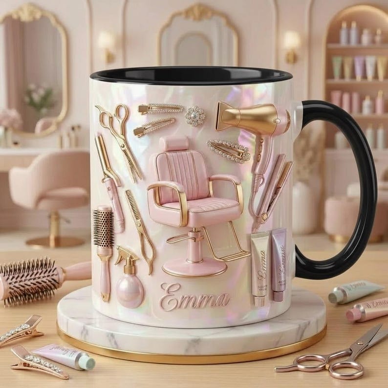 Personalized Hairstylist Faux 3D Effect Mug, Salon Decor, Hairdresser Gift