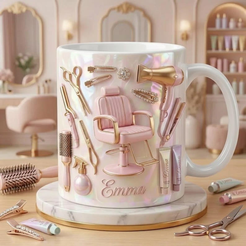 Personalized Hairstylist Faux 3D Effect Mug, Salon Decor, Hairdresser Gift