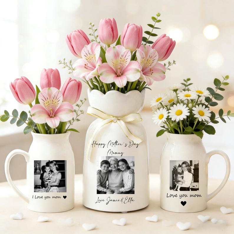 Personalized Photo Ceramic Vase, Custom Mother's Day Gift