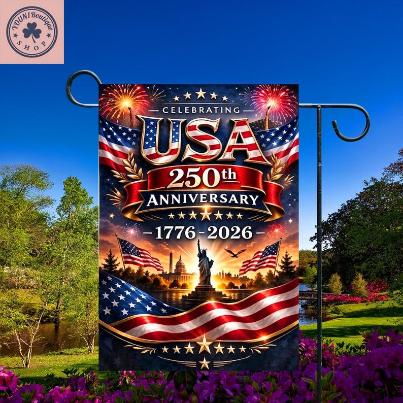 USA 250th Anniversary Garden Flag, Patriotic American Celebration Yard Decor