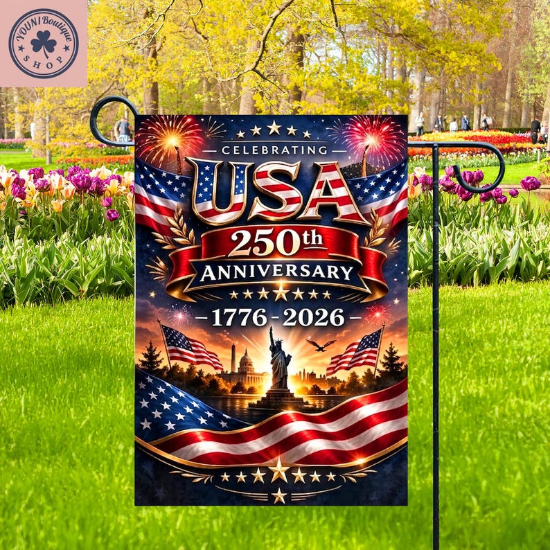 USA 250th Anniversary Garden Flag, Patriotic American Celebration Yard Decor