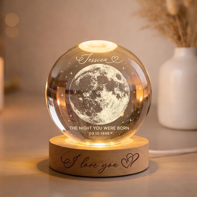 The Day You Were Born Custom Moon Phase by Date Crystal Ball LED Night Light