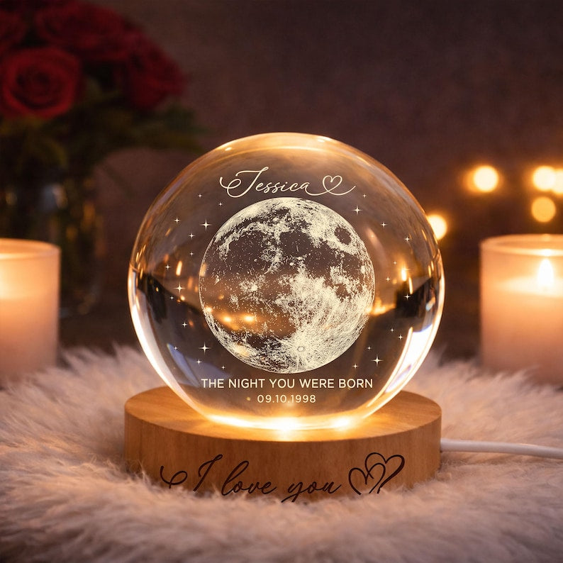 The Day You Were Born Custom Moon Phase by Date Crystal Ball LED Night Light