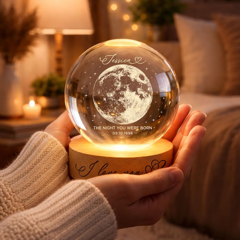 The Day You Were Born Custom Moon Phase by Date Crystal Ball LED Night Light