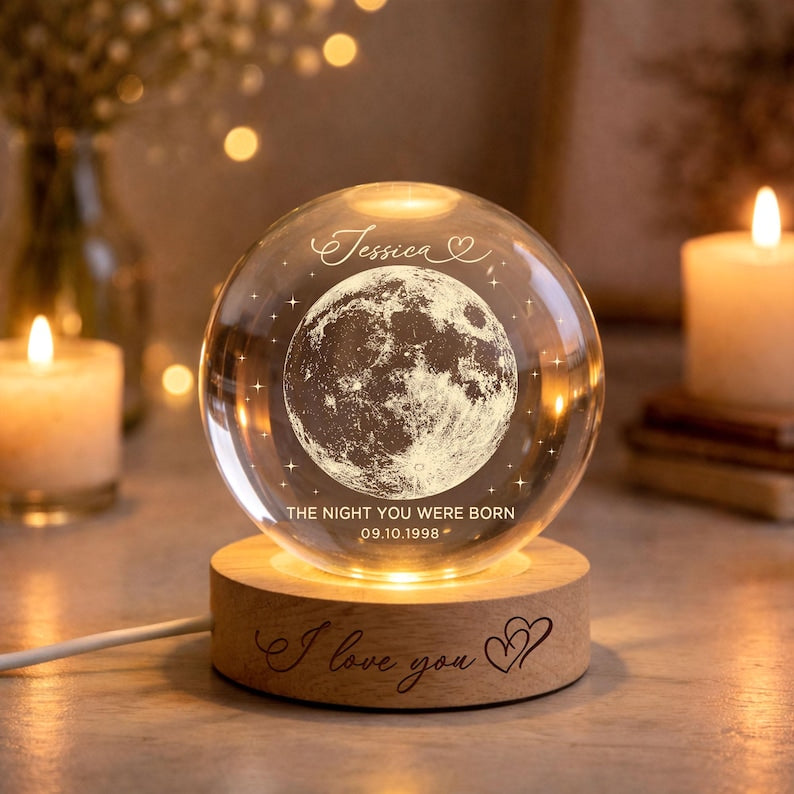 The Day You Were Born Custom Moon Phase by Date Crystal Ball LED Night Light