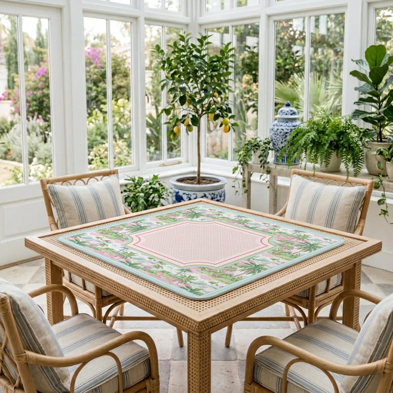 Mahjong Mat Palm Beach Style, Mahjong Gift Mat, Preppy Style Non-Slip Game Mat in Pastel, American Mahjong, Gaming Table
