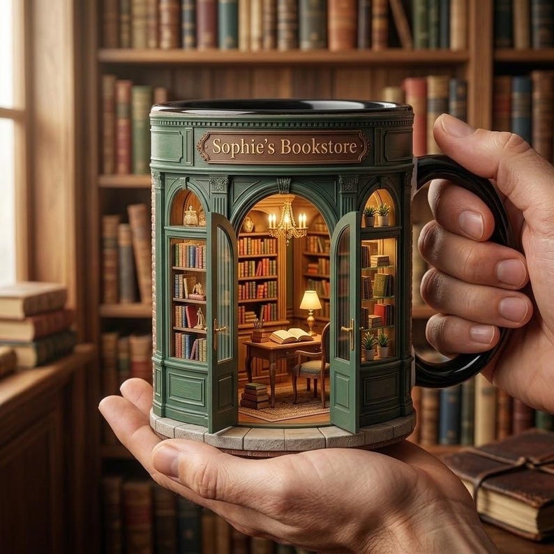 Personalized Owner Book Store Mug, Faux 3D Effect, Book Lover Gift