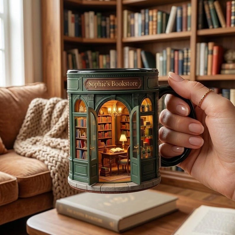 Personalized Owner Book Store Mug, Faux 3D Effect, Book Lover Gift