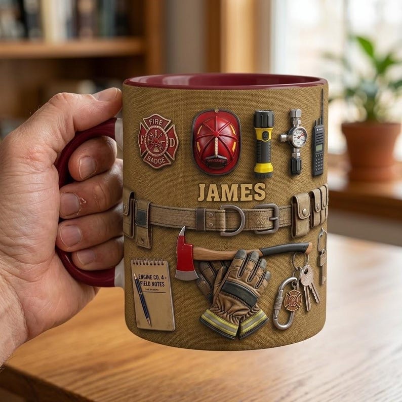 Personalized Firefighter Faux 3D Accent Mug, Fire Rescue Stuff Cup, Proud Fireman
