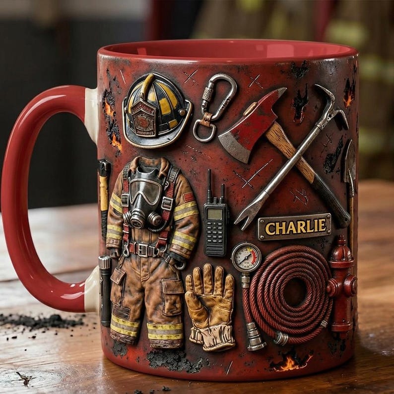 Personalized Firefighter Accent Mug, Fire Rescue Stuff Cup, Proud Fireman, Faux 3D Effect