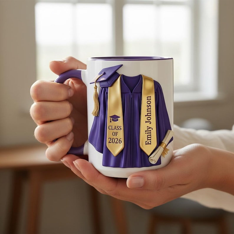 Personalized Graduation Mug, College Graduated, New Graduate Gift, Faux 3D Mug - Flat Surface