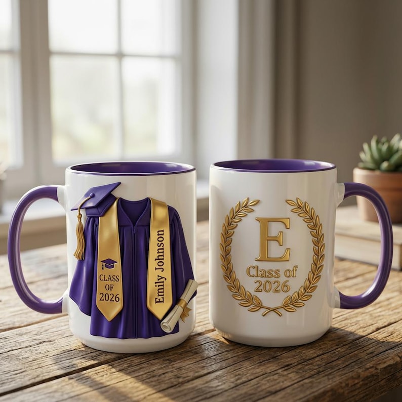 Personalized Graduation Mug, College Graduated, New Graduate Gift, Faux 3D Mug - Flat Surface