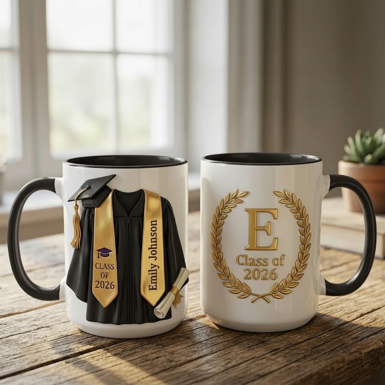 Personalized Graduation Mug, College Graduated, New Graduate Gift, Faux 3D Mug - Flat Surface