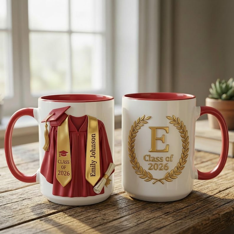 Personalized Graduation Mug, College Graduated, New Graduate Gift, Faux 3D Mug - Flat Surface