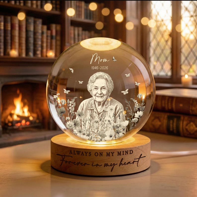 Custom Mom Memorial Crystal Ball Night Light, Loss of Mother Gift
