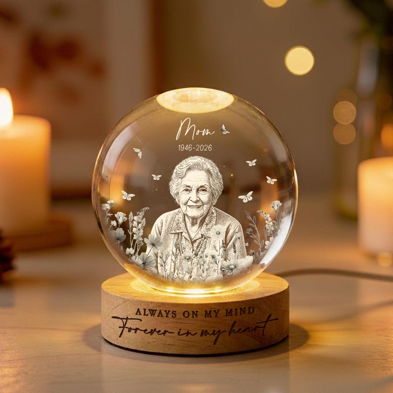 Custom Mom Memorial Crystal Ball Night Light, Loss of Mother Gift