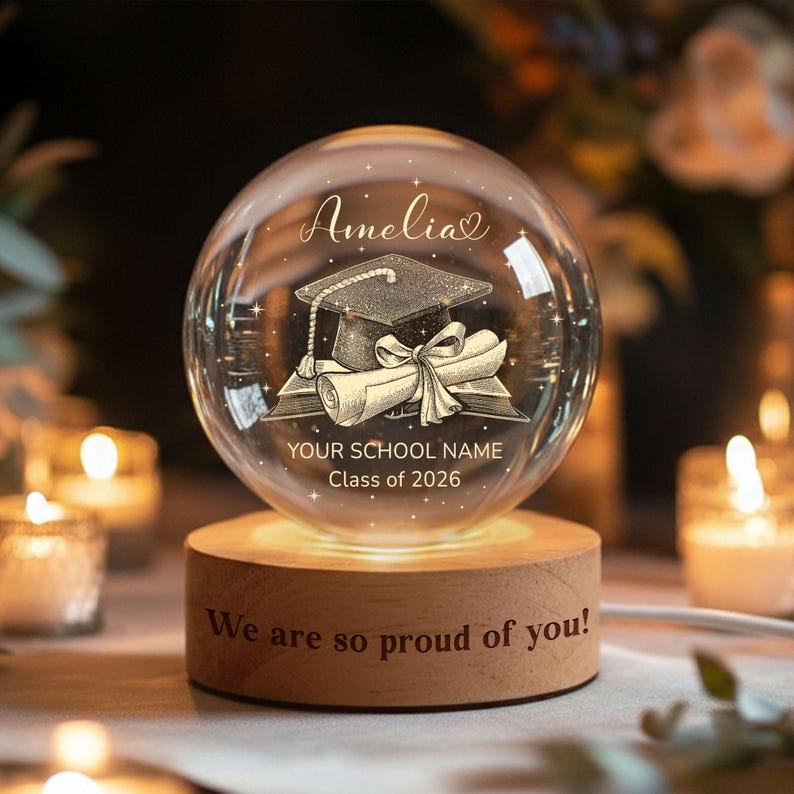 Personalized Class of 2026 Crystal Ball Night Light, Graduation Gift