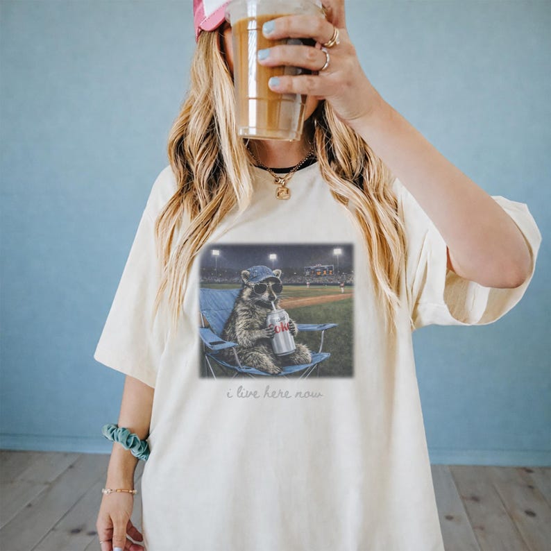 Racoon Drinking Diet Coke Funny Ballfield Dark Shirt, Travel Baseball Tournament