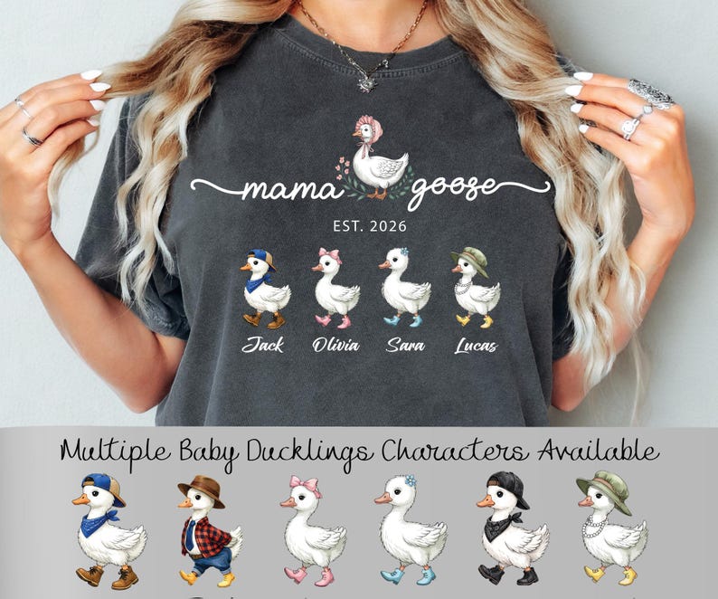Mama Goose Shirt, Personalized Mama Shirt, Custom Kids Names Shirt, Mom Est Year Tee, Family Goose T-Shirt