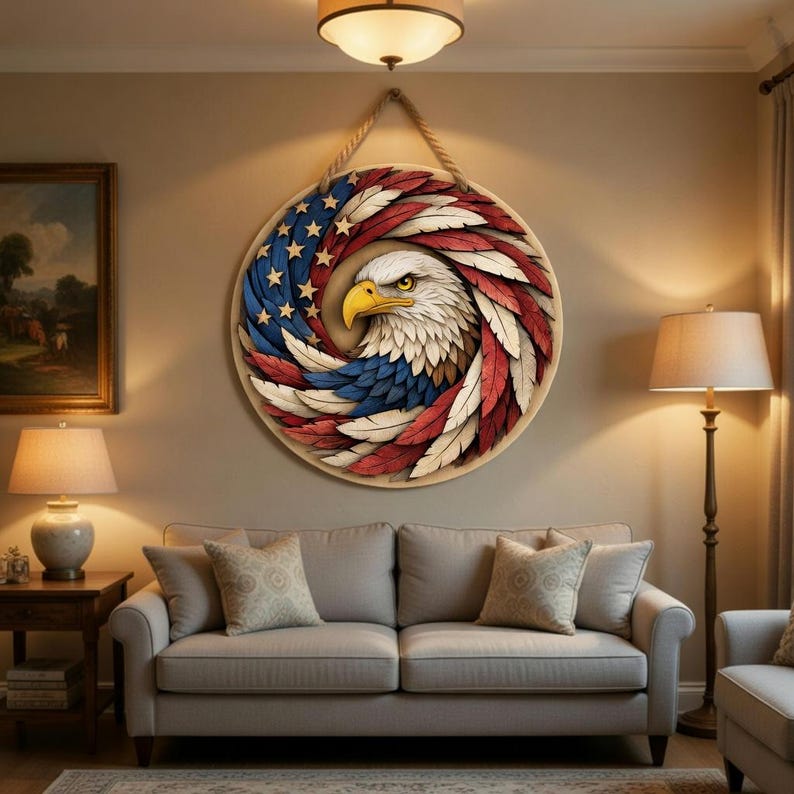 USA 250th Anniversary Wooden Sign, Patriotic Eagle Door Sign, Patriotic Door Hanging Decor, Fourth of July American Door Hanger