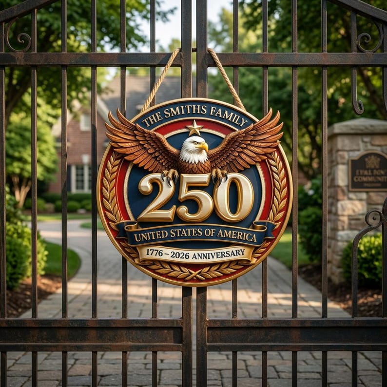 Personalized America 250th Anniversary Patriotuc Eagle Door Hanger, Custom Family Name Patriotic Sign, USA 1776–2026 Wall Decor