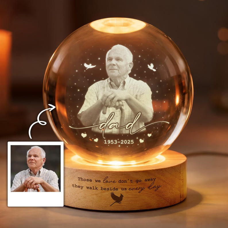 Custom Photo Memorial Night Light, Mom Loss Crystal Ball Light, Mom Remembrance Gift