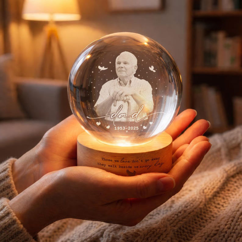 Custom Photo Memorial Night Light, Mom Loss Crystal Ball Light, Mom Remembrance Gift