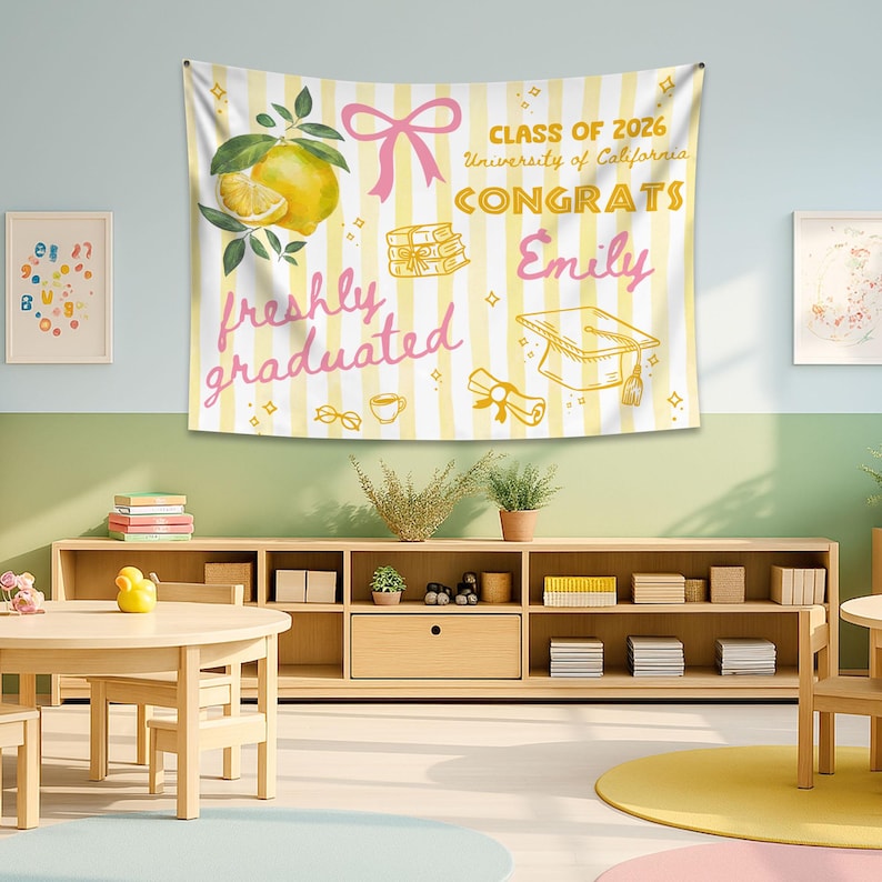 Custom Freshly Graduated, 2026 Graduation Backdrop, Graduation Party Decorations, Class of 2026 Sign, Graduation Party Welcome Tapestry