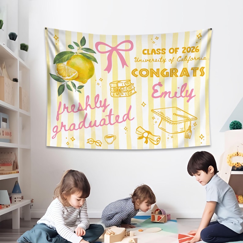 Custom Freshly Graduated, 2026 Graduation Backdrop, Graduation Party Decorations, Class of 2026 Sign, Graduation Party Welcome Tapestry