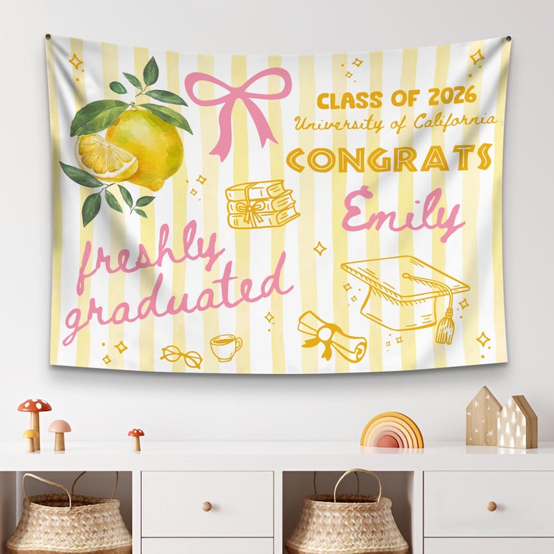 Custom Freshly Graduated, 2026 Graduation Backdrop, Graduation Party Decorations, Class of 2026 Sign, Graduation Party Welcome Tapestry