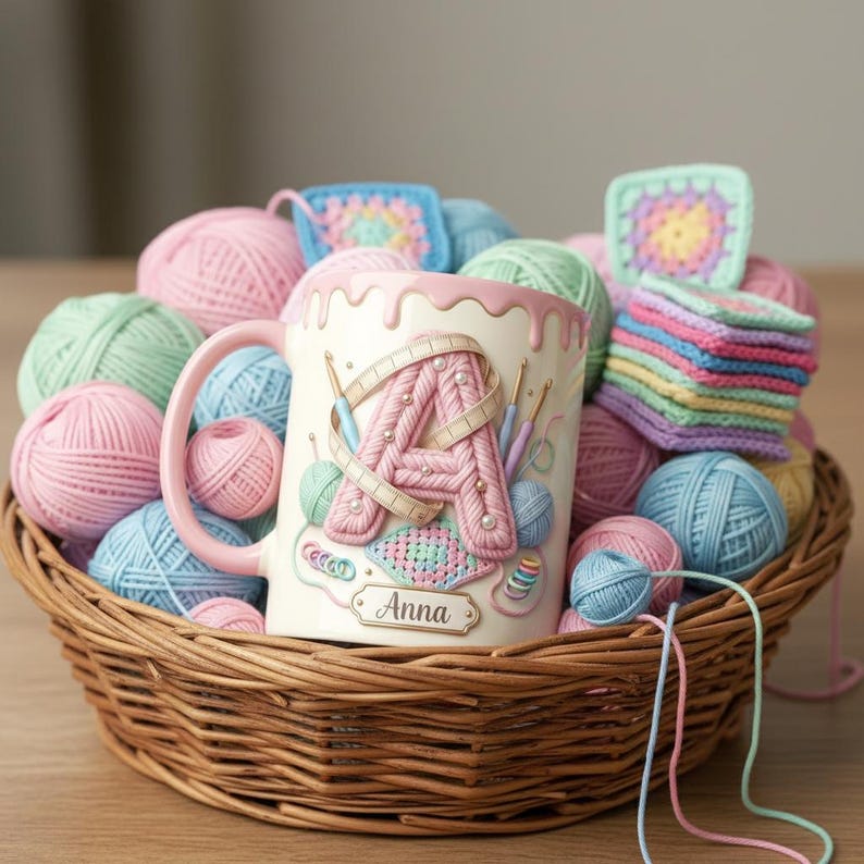 Custom Name Crochet Lover Mug, Faux 3D Effect Accent Mug, Gift For Crochet Lovers