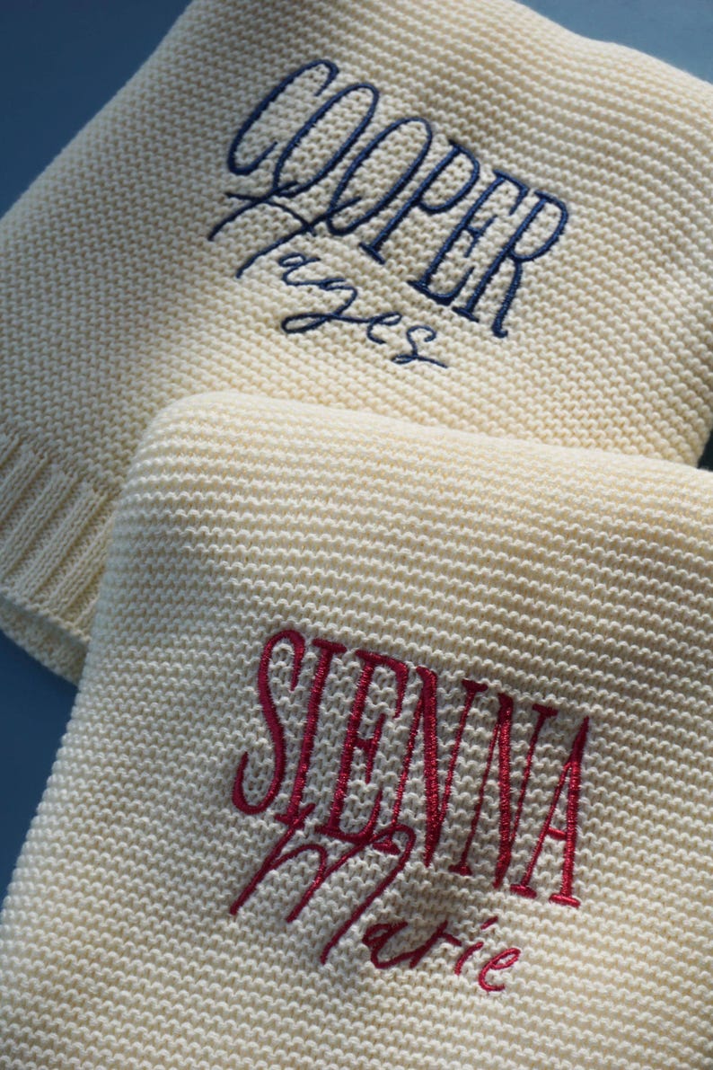 Embroidered Custom Blanket for Baby Boy Ivory Blanket with Name Baptism Gift Idea Grandbaby Gift Newborn