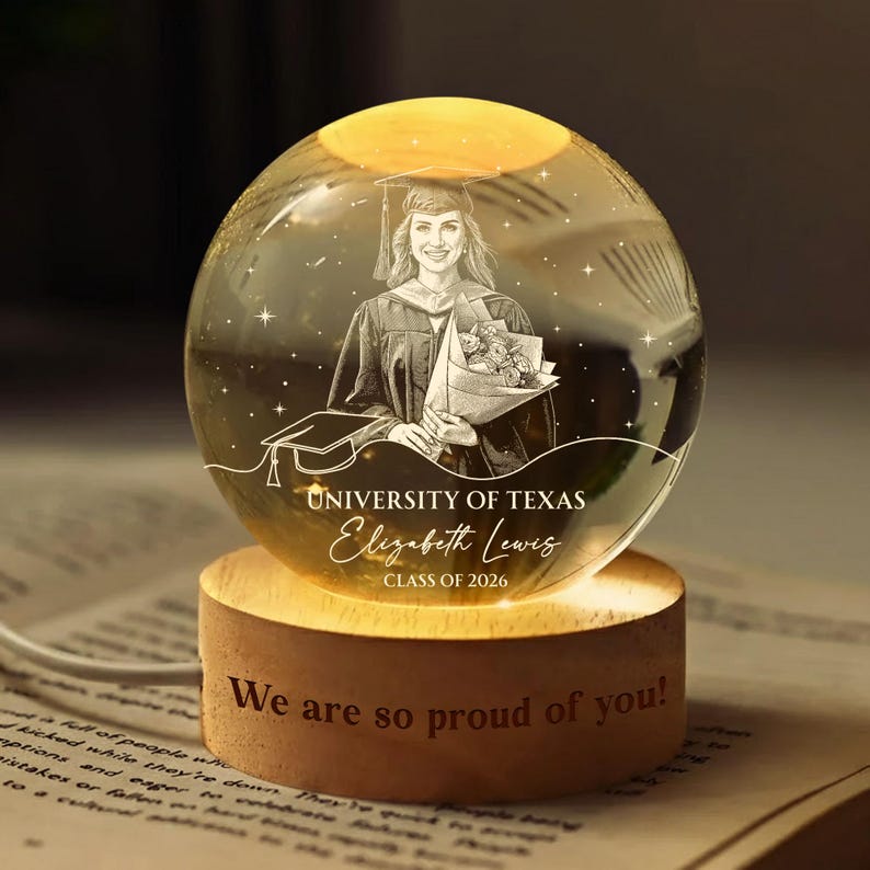 Personalized Photo Graduation Gift, Class of 2026 Crystal Ball Night Light