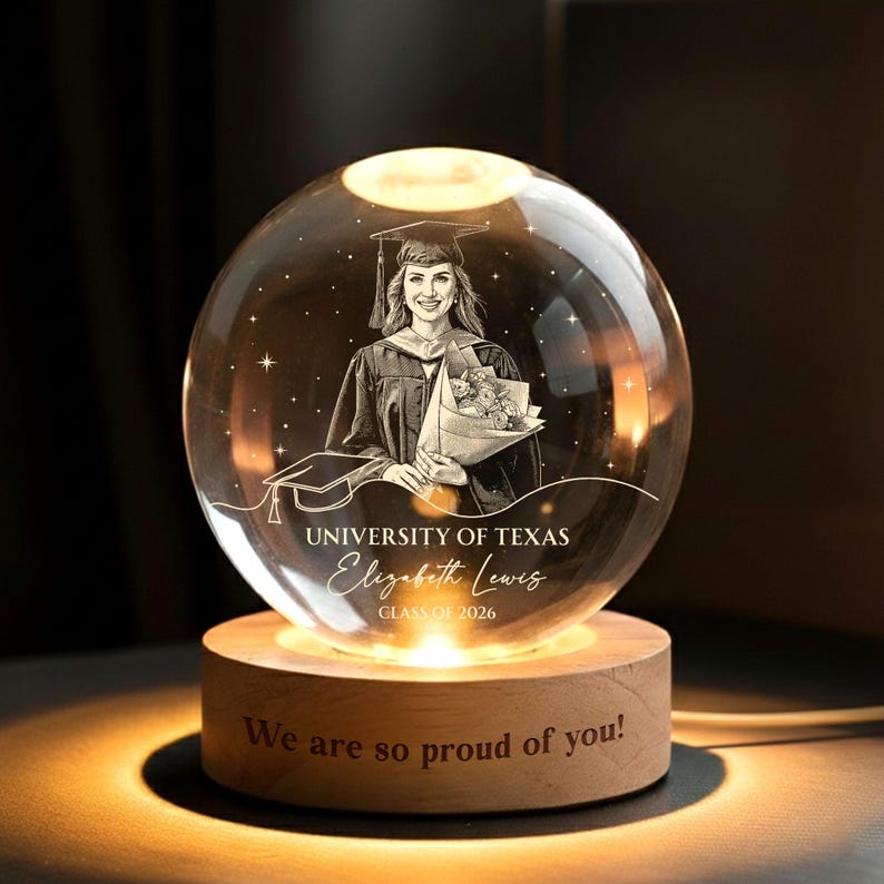 Personalized Photo Graduation Gift, Class of 2026 Crystal Ball Night Light
