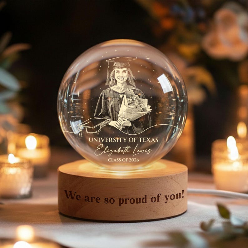 Personalized Photo Graduation Gift, Class of 2026 Crystal Ball Night Light