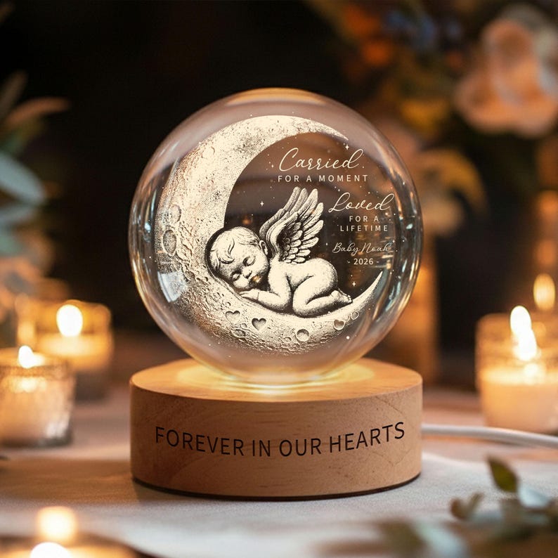 Personalized Baby Loss Memorial Crystal Ball LED Light, Miscarriage Memorial Gift