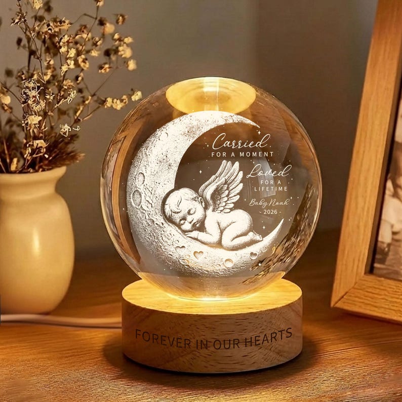 Personalized Baby Loss Memorial Crystal Ball LED Light, Miscarriage Memorial Gift