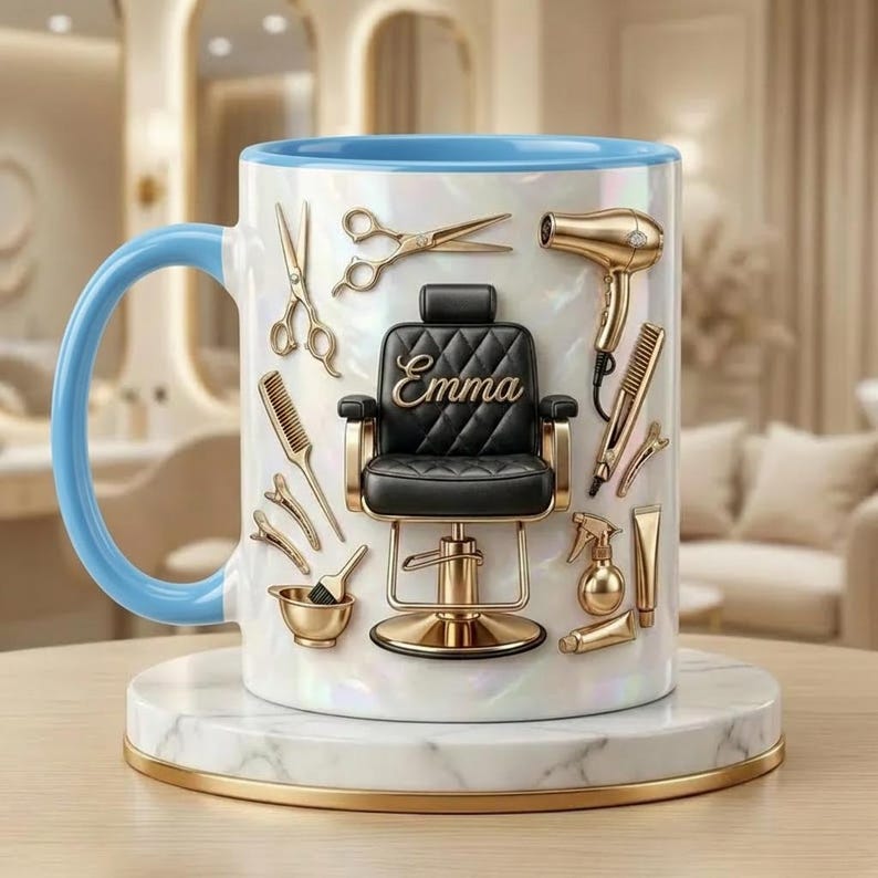 Personalized Hair Salon Owner Mug, Faux 3D Effect Mug, Salon Decor, Hairdresser Gift, 2D Flat