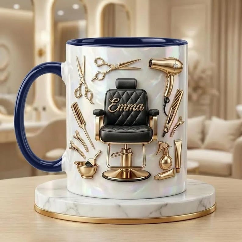 Personalized Hair Salon Owner Mug, Faux 3D Effect Mug, Salon Decor, Hairdresser Gift, 2D Flat