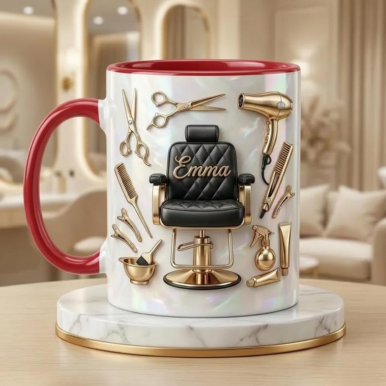 Personalized Hair Salon Owner Mug, Faux 3D Effect Mug, Salon Decor, Hairdresser Gift, 2D Flat