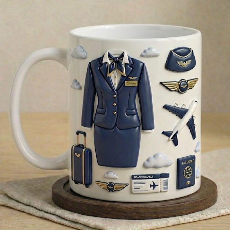 Personalized Flight Attendant Mug, Custom Name Stewardess Coffee Cup, Aviation Gift for Her, Airline Crew Mug, Travel Lover Gift
