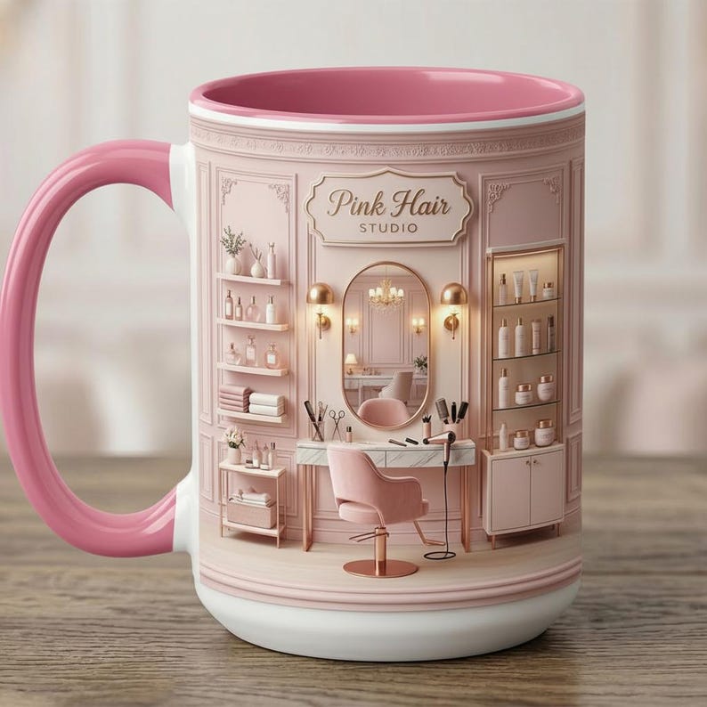 Personalized Hairs Salon Owner Faux 3D Effect Mug, Salon Decor, Hairdresser Gift, Flat Surface
