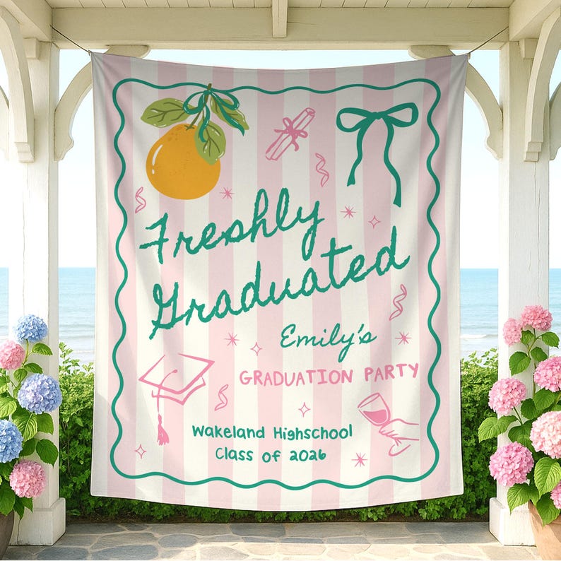 Custom Graduation Party Photo Backdrop,Freshly Graduated Welcome Sign,Citrus Grad Party Banner,2026 Graduation Tapestry