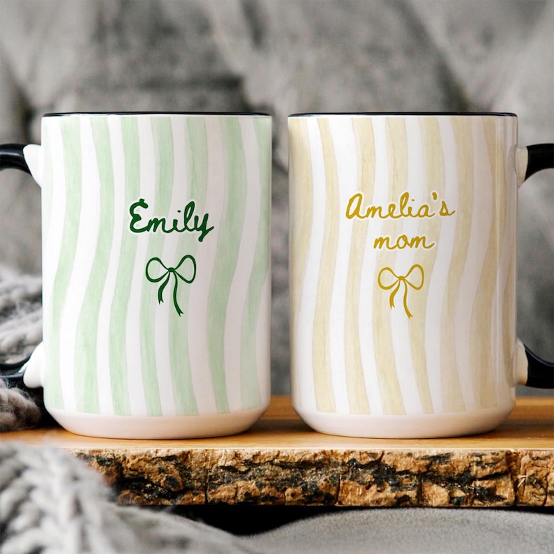 Personalized Grandma Stripe Mug, Coquette Striped Name Mug Gifts, Mother's Day Gift for Nana