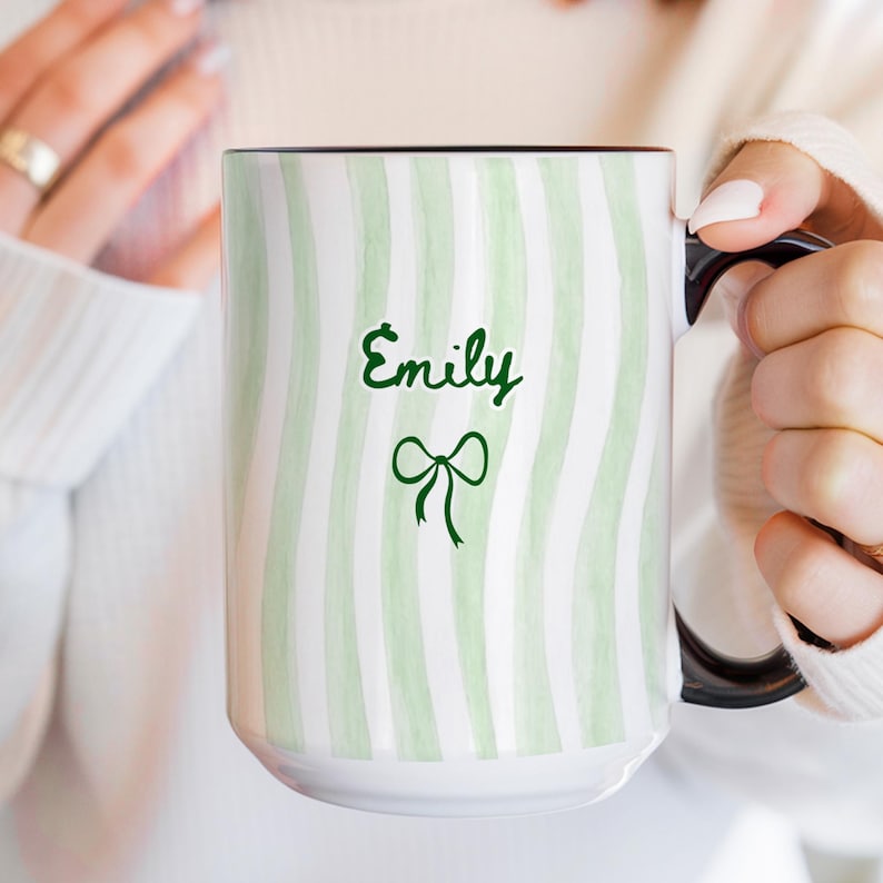 Personalized Grandma Stripe Mug, Coquette Striped Name Mug Gifts, Mother's Day Gift for Nana