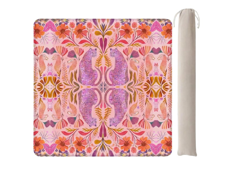Betty Floral Leopard Mahjong Mat, Pink Cheetah Game Mat, Non Slip American Mahjong Table Cover