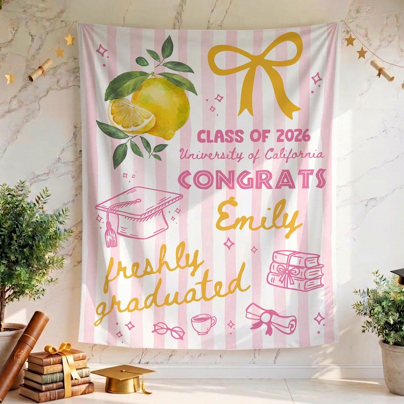 Personalized Freshly Graduated Banner, 2026 Graduation Tapestry, Graduation Party Decorations, Class of 2026 Sign, Graduation Party Welcome