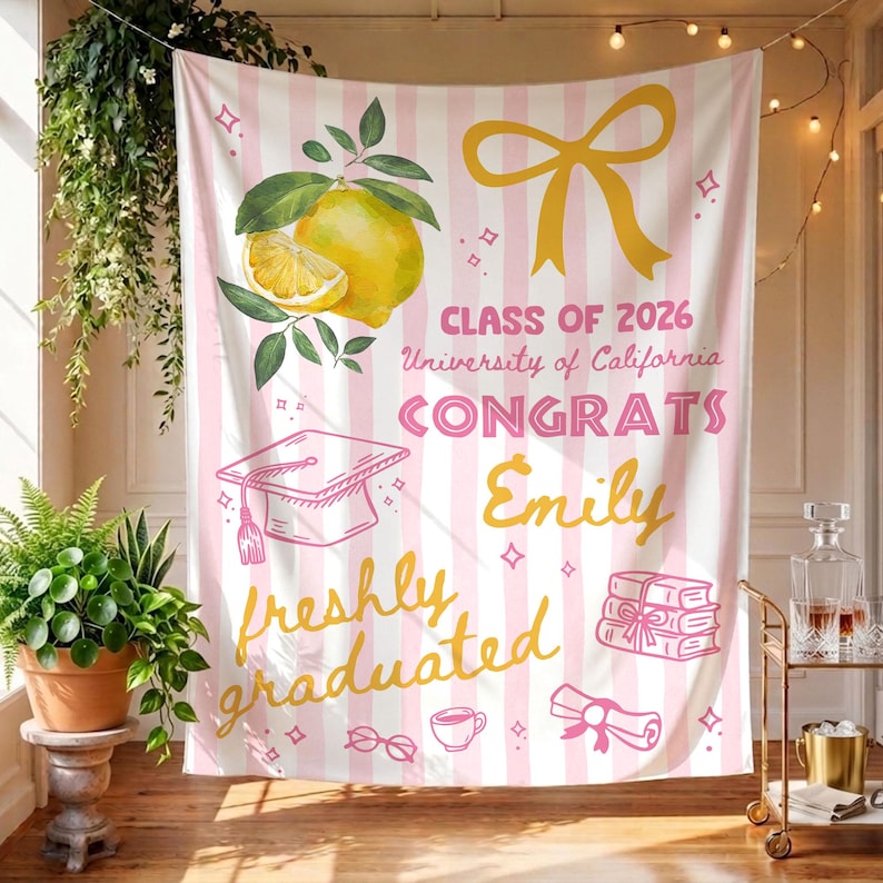 Personalized Freshly Graduated Banner, 2026 Graduation Tapestry, Graduation Party Decorations, Class of 2026 Sign, Graduation Party Welcome