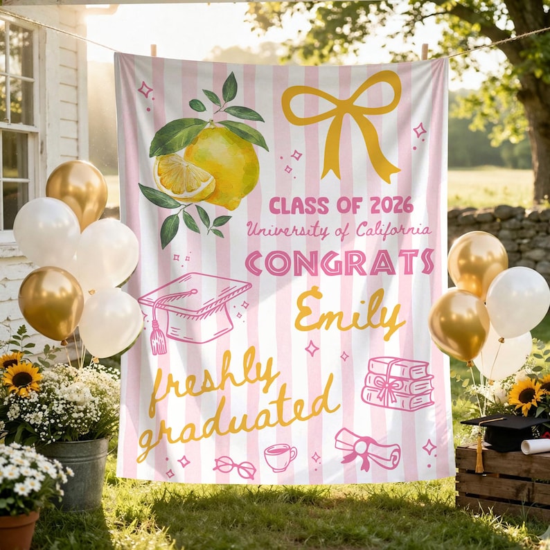 Personalized Freshly Graduated Banner, 2026 Graduation Tapestry, Graduation Party Decorations, Class of 2026 Sign, Graduation Party Welcome
